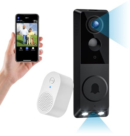 ClipBlur 1080P Dual Camera Wireless Video Doorbell with Doorbell Receiver, 2.4G Wi-Fi, Color Night Vision, Intelligent Alerts Powered by AI, Two-Way Talk, Cloud Service