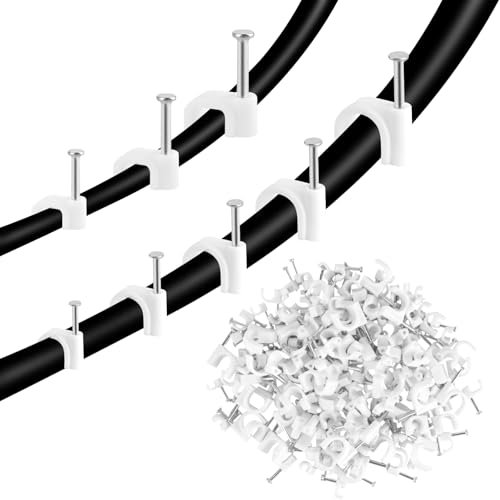 800 Stück Kabelschellen Nagelschellen, Kabel Nagelschellen Runde/Quadrat, 4mm, 5mm, 6mm, 8mm, 10mm Kabelhalter Nagel Weiß, Kabelklemmen Wand mit Stahlnagel für Netzwerkkabel