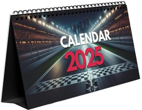 Boddceto Tischkalender 2025 für Formel-Rennsport-Fans, Tischkalender 2025, Kalender, F1-Kalender, Monatskalender 2025
