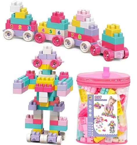 Generisch Bausteine für Kinder, 43 Stück, rosa Lagerbehälter, Alter 3+