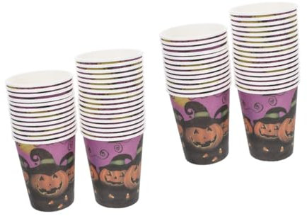 minkissy 2sets Convenient Halloween Paper Cups Multi-use One-time Cups Lids Halloween Tableware Set 30pcs*2
