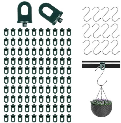100 Pcs Greenhouse Fixing Clips with 12 S Hooks, Plastic Reliable Durable Greenhouse Twist Clips Indoor Pots Hanging Hook Greenhouse Shading Fixing Clips for Basket Pot, Fixing Wires and Plants