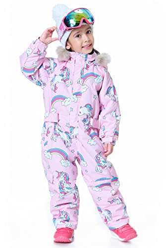BUMDEEP Kinder Baby Einteiler Schneeanzug Overall Skianzug Jacken Mäntel Jumpsuits Winter Outdoor Wasserdicht Snowboarden (Rosa Biest, 100CM, 4 Jahre)