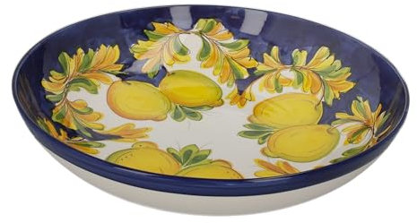 Keyhomestore | Große Salatschüssel mit dekorativem Zitronenmuster, eleganter Behälter für Tisch und Küche, hergestellt in Italien (40 x 9 cm) - Keramik