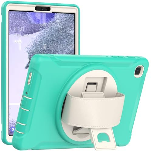 SLLMYYX Custodia per Samsung Galaxy Tab A7 Lite 8.7 SM-T220/SM-T225, supporto girevole a 360 gradi, protezione antiurto con cinturino da polso, verde menta