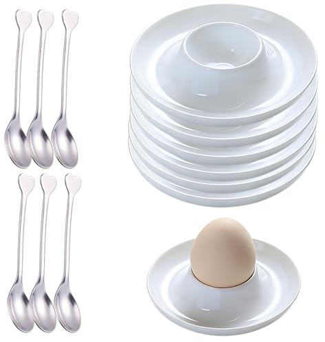 GOMETY Lot de 6 coquetiers en porcelaine - Vintage - Bleu - Multicolore - Pour œufs bouillis - Petit déjeuner - Passe au lave-vaisselle (4, bleu clair)