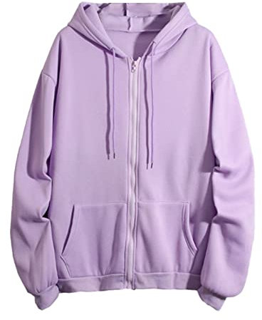 YCBMINGCAN Felpa da donna, con cerniera, sottile, tinta unita, con cappuccio, giacca college con cappuccio, Lilla, M