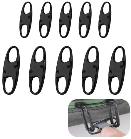 10 Stück Anti-Diebstahl Reißverschluss-Schieber – 5 Große & 5 Kleine Clips (Schwarz, 45 × 15 mm & 38 × 13 mm) – Diebstahlsicherung für Rucksack, Gepäck, Handtasche