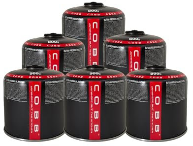 COBB Lot de 6 cartouches de gaz de 500 g avec valve à visser - Cartouche de gaz propane/butane à visser avec filetage pour réchaud de camping et barbecue à gaz - Cartouche de gaz compatible EN417 pour