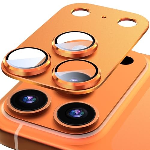 Diruite Protection Camera pour iPhone 17 Pro Max Protection Appareil Photo | Verre Trempé 9H HD,Alliage D'aluminium Anti Rayures,Gardez le Tir Original,Forte Adsorption,Assemblage Facile,Orange cosmique