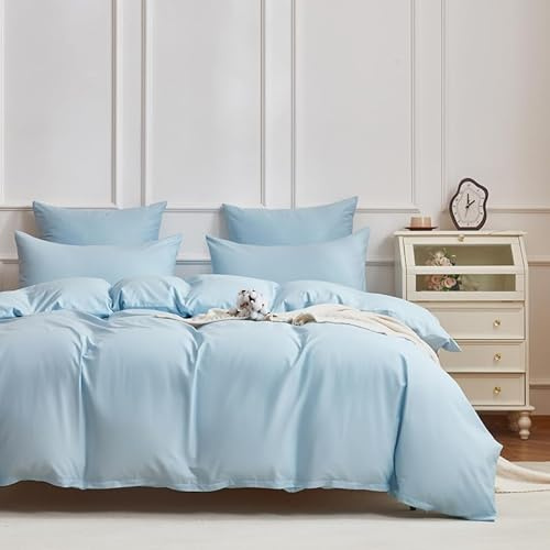 Gezu Mako Satin Bettwäsche 155x220cm Baumwollesatin Bettbezug Hellblau Blau 3 Teilig Weich Atmungsaktiv Bettwäsche aus 100% Baumwolle Bettbezug 155x220cm und 2 Kissenbezug 80x80 mit Reißverschluss