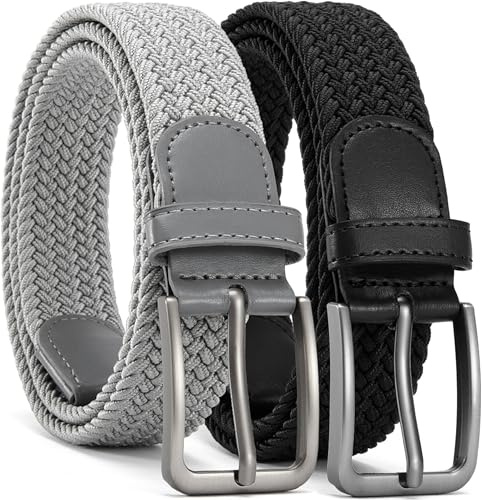YOORAN Men's Elasticated Braided Golf Belts 2 Pack, 1 3/8 for Jeans | Stretch Comfort, No-Hole Adjustable Fit, Flexible for Golf, Sports & Everyday Wear