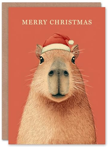 Artery8 Christmas Card Cute Capybara Wearing a Santa Hat