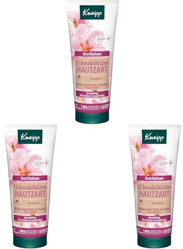 Kneipp Duschbalsam Mandelblüten Hautzart - feuchtigkeitsspendende Duschcreme mit Mandelmilch & Mandelöl für geschmeidige Haut - ohne Mikroplastik - 200ml (Packung mit 3)