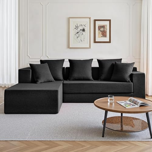 YINIX 3-Sitzer Modulares Klappbares Schlafsofa, Cord Sofa L-Form | Platzsparendes Ecksofa 235 cm mit Schlaffunktion, breiten Armlehnen, Metallrahmen, Anti-Rutsch-Boden, ohne Montage.