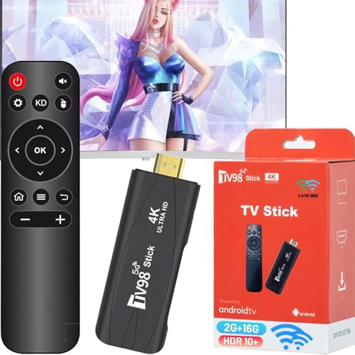 TV Stick 2GB RAM 16GB Quad-Core 64bit Dual 2.4G/5G WiFi HDR10+ Ultra USB HD Smart TV STICK Box Streaming Media (TV1)