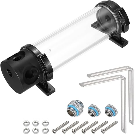 QUARKZMAN Depósito De Refrigeración Por Agua Con Roscado G1/4 50mm x 190mm | Intercambiador De Calor Cilíndrico, Kit De Radiador, 1 Entrada 3 Salidas, Para PC Computadora CPU