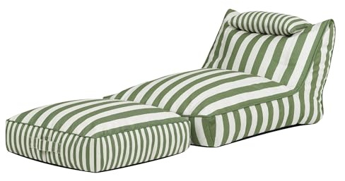 Icon Nova Streifen Outdoor Sitzsack Sessel und Hocker mit Füllung, Grün | In Deutschland Hergestellt, Sitzsack Erwachsene, Olefin Stoff für Drinnen und Draußen, Garten Sessel für Garten und Terrasse