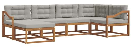 vidaXL Outdoor-Sofagarnitur mit Kissen 6 pcs Natürlich und Hellgrau, Modernes Outdoor-Sofa, Langlebiges Patio-Sofa, Lounge-Sitzgelegenheit für den Garten, Poolside Couch, Gartenmöbel, Modulares Set