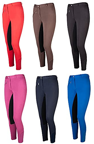 PFIFF 102290 pantalon d‘équitation pour femmes „Thea“, culotte avec fond en cuir, rouge 40