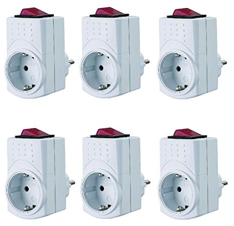 GAO 6X Zwischenstecker mit Netzschalter 2-polig Intertek/GS-Zeichen Steckdose mit Schalter 2-polig schaltbar Steckdosenschalter