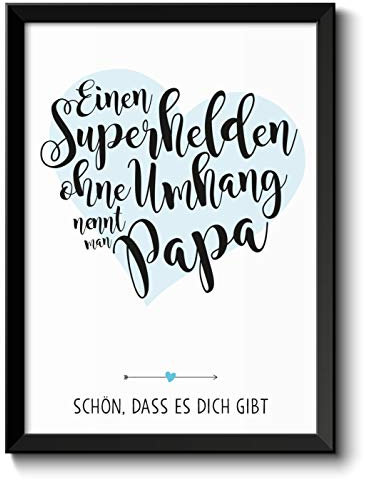 OWLBOOK Superheld Papa Bild im schwarzem Holz-Rahmen Geschenk Geschenkidee Vatertag Vatertagsgeschenk Vater