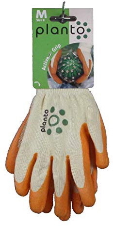 planto Gartenhandschuhe Active Grip, Gr. 8, orange Profi Arbeitshandschuhe m. griffiger und robuster Latexbeschichtung auf weichem Strickhandschuh, Baumwollhandschuh (3 Paar)