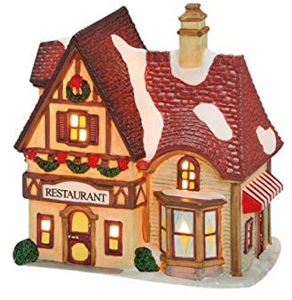 Restaurant aus Porzellan – Windlicht Lichthaus Miniatur-Modell – B14 x T10 x H16 cm - detailreiche Haus Dekoration Teelichthalter Weihnachtsdorf Sammlerobjekt Dekohaus Geschenkidee