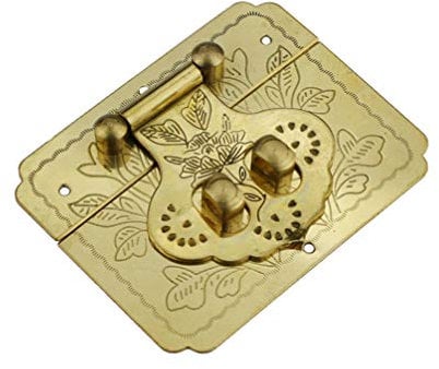 Scatola quadrata in puro rame con chiusura a levetta in legno con viti per valigia, baule, baule, chiusura a scatto, 6,5 x 5,2 cm (oro)