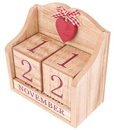Wakauto Holz Perpetual Kalender mit Tagen Holz Kalenderblöcke Desktop Perpetual Kalender Vintage Holz Perpetual Desktop Kalender Monat Datum Anzeige Home Office Dekoration
