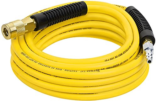 Hromee Air Compressor Hose 1/4 Inch x 25 Feet Hybrid Hose with Fittings, 1/4 Industrial Quick Coupler and Plug Kit