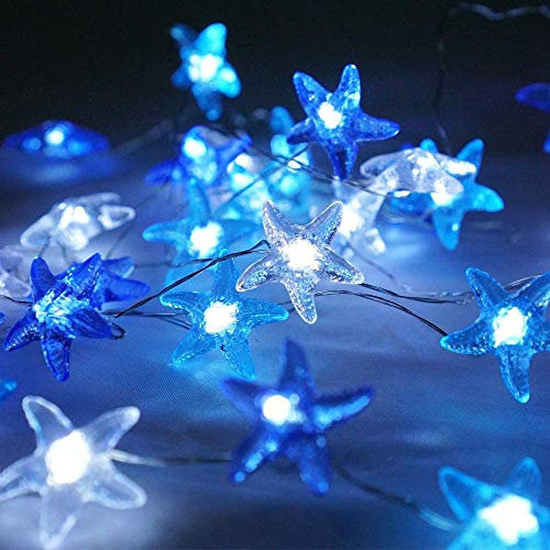 Riaxuebiy 4m 40 LED Seestern Fee Lichterketten Wasserdichte Batteriebetrieben 8 Modi mit Fernbedienung Timer für Hochzeitsfeier Festival Innen Draussen (Seestern, Batterie)