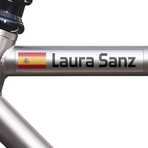 Vinilos Adhesivos Personalizados con Nombre y Bandera. Pegatinas Impermeables para Bicicletas, Motos, Coches y Patinetes. Etiquetas de Alta Resistencia (Transparente, Small)