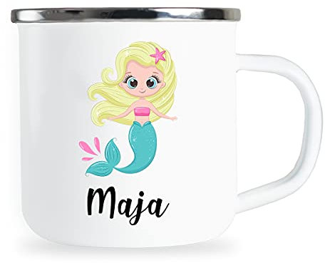 Mug pour enfants personnalisé avec nom et motif joli sirène mug en émail cadeaux individuels enfant fille anniversaire idée de cadeau pour enfants mug en métal tasse en émail