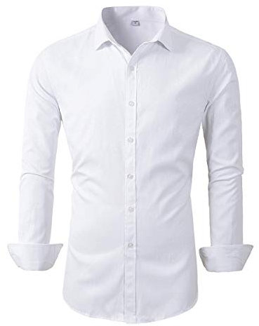 Mens Long Sleeve Dress Shirts Slim Fit Casual Business Formal Button Down Shirt (C455 White, S)