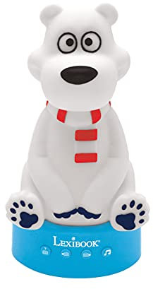 LEXIBOOK, Oso Polar, Cuentacuentos con luz del Oso de Peluche, luz Nocturna, para niños y niñas, 30 Historias en español, Azul, Blanco, Rojo, STN01ANXES