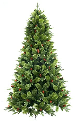 XONE Albero di Natale Byron - Folto, Verde con pigne in PE+PVC, 240cm