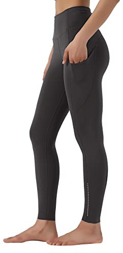 Leovqn Damen Sport Leggings Blickdicht Sporthose Hohe Taille Yoga Leggings mit Seitentaschen Graphitgrau XL