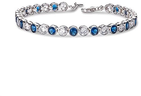 Diamond Treats Bracelet en Rivière serti de Zircons Bleus et Blancs, Bracelet Femme Argent Sterling 925, Bracelet Tennis Court avec Pierres en Serti Clos de 4 mm, Bracelet Bleu en Argent Massif