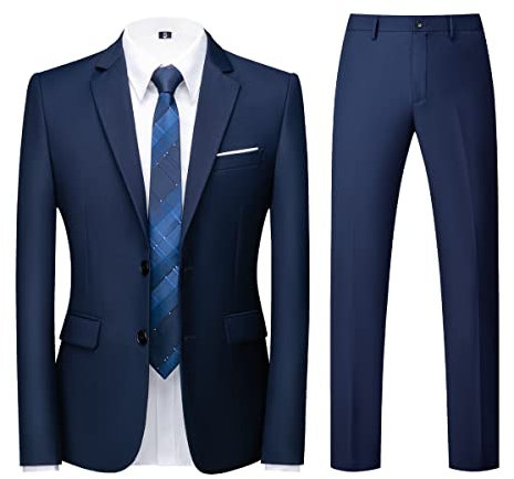 KUDORO Costume Homme 2 pièces Slim Fit Smoking Simple Poitrine à Deux Boutons, Men Suits 2 Piece Bleu pour Mariage Business Fête Confort Elégant Blazer Veste et Pantalon（Bleu,XXL