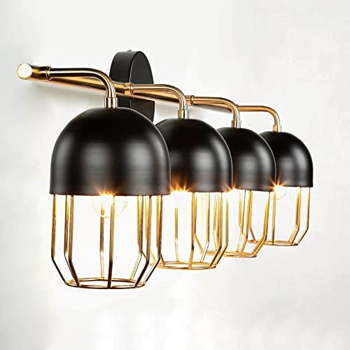 Wandlampe Schwarz Gold groß 4x E14 Metall Loft Design Wandleuchte Wohnzimmer Küche QUINN