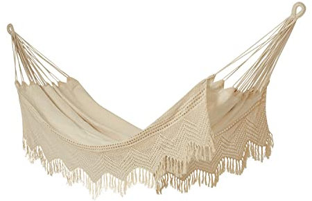 hoplo holzenplotz Single Hängematte Natur mit Borte aus 100% Baumwolle Tuchhängematte