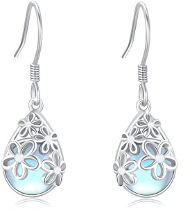 ECHOOY Gänseblümchen Ohrringe für Damen 925 Sterlingsilber Mondstein Blumen Gänseblümchen Ohrhänger hypoallergen eleganter Leverback Schmuck Geschenk für Mädchen Halloween Weihnachten