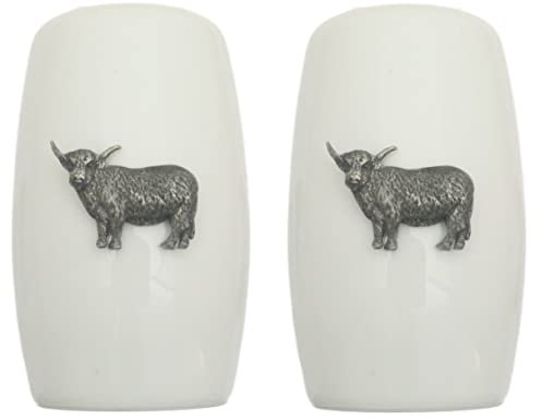 Highland Cow China Salt and Pepper Shakers Cruet Set Modern White CSP 179