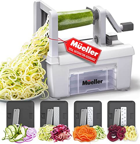 Mueller Pro Multi-Blade Spiralizer, Zucchini Noodle Maker, Vegetable Slicer Zester Chopper Dicer, ProQuality, Only Model to Make Round Veggie Pasta, Not Flat Julienne Noodles