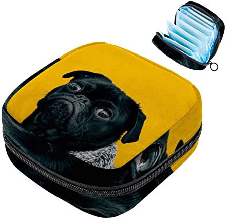 Damen-Servietten-Aufbewahrungstasche, lustige schwarze Mops-Menstruationstasse, tragbare Damenbinden, Aufbewahrungstaschen, weibliche Menstruation, erste Periode, Tasche