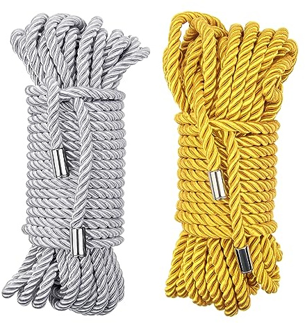 Coldairsoap Soft Silk Rope, Skin Friendly Twisted Trim Cord Rope (Silver & Gold, 32ft)