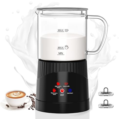 OMISOON Montalatte elettrico 4 in 1 400 ml, montalatte automatico a induzione 500 W, spegnimento automatico, per schiuma di latte calda e fredda, latte macchiato, cappuccino, nero