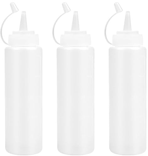 DERDOUT Sauce Squeeze Bottle 500ml with Cap Plastic Squeeze Bottle Dispenser for Condiments, Seasoning, Ketchup, Mustard, Mayo, Olive Oil, Clear (3PCS)