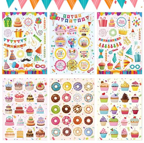 KERANEET Sticker Geburtstag Gästebuch 6 Selbstklebende Aufkleber Geburtstag Gästebuch Geburtstag für Gästebuch Fotoalbum DIY Geburtstagskarten Party Deko